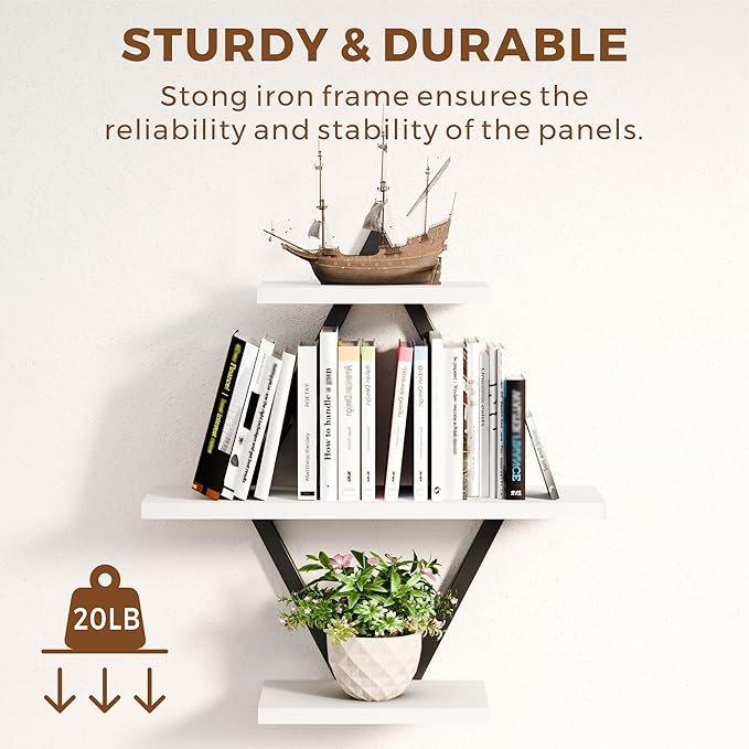 Floating Shelves, Wall Shelf Set of 2, Wall Mounted Shelves, 3-Tier Hanging Wall Shelves for Bathroom, Living Room, Bedroom, Kitchen, Office (White)