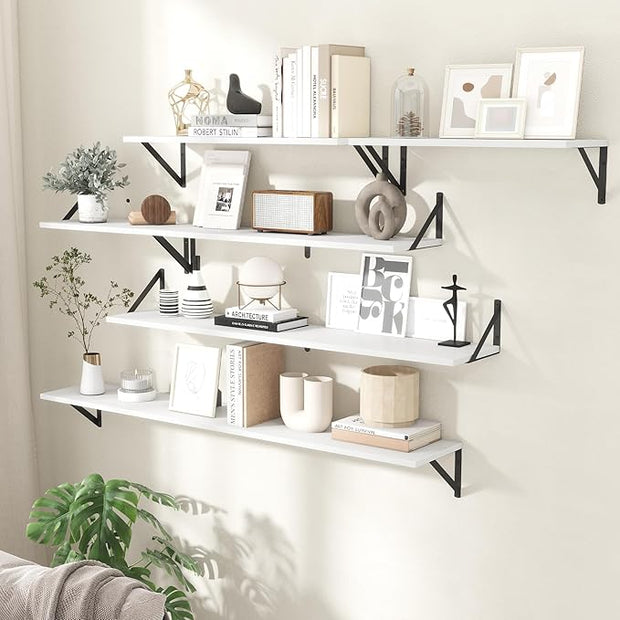 Floating Shelves with Black Metal Brackets Set of 2,30" Wx8 D Wall Mounted Shelves Floating Bookshelf,Hanging Storage Shelf for Living Room,Bedroom,Bathroom,Office,White