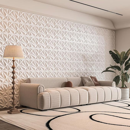 Art3d 33-Pack 3D Wall Panel for Interior Wall Décor, Diamond Textured PVC Accent Wall Paneling for Living Room Bedroom Office TV Wall Background, 11.8"x11.8" Cover 32.Sq.Ft., White