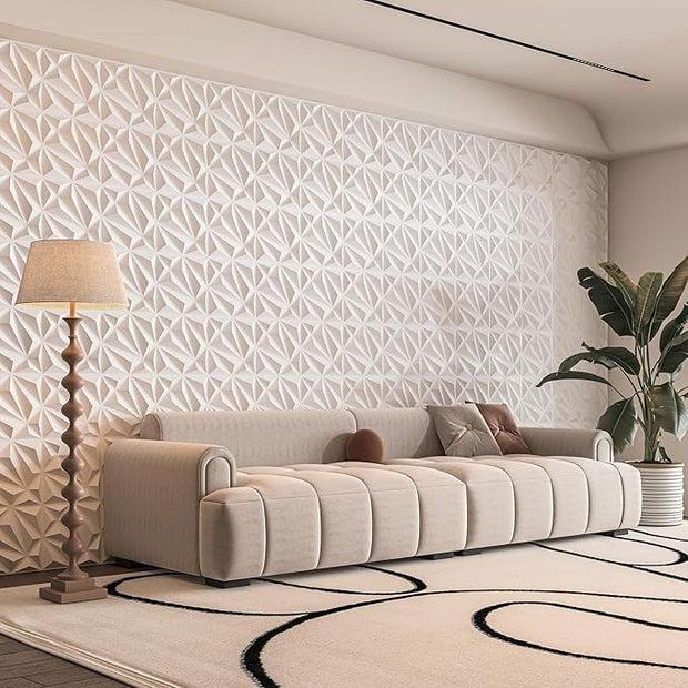 Art3d 33-Pack 3D Wall Panel for Interior Wall Décor, Diamond Textured PVC Accent Wall Paneling for Living Room Bedroom Office TV Wall Background, 11.8"x11.8" Cover 32.Sq.Ft., White