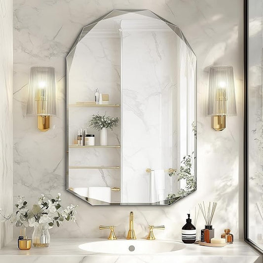 Suidia Bathroom Mirror, 24"x 36" Wall Mirror, Frameless Bathroom Mirror with Beveled Edge for Bedroom, Living Room, Entryway, Hallway, Arched Shape