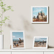Vittanly 8x8 Picture Frames Set of 9, Shatter Resistant Plexiglass, Display 4x4 Pictures with Mat or 8x8 without Mat, Photo Frames for Wall Mount, Engineered Wood, White