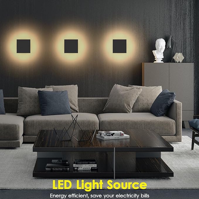 2 Packs LED Wall Light Outdoor Indoor Modern Wall Sconce Mini Wall Sconce Black Modern Outdoor Wall Lights Aluminum Porch Lights Outside Wall Lights for House (Square)