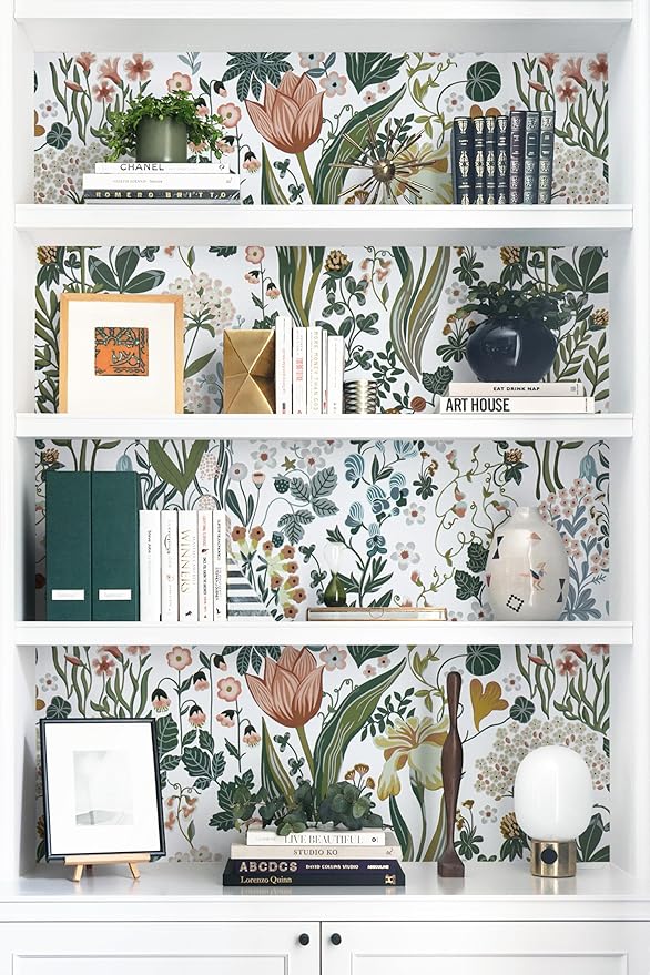 Peel and Stick Wallpaper Vintage Wall Paper White Floral Contact Paper Removable 17.3