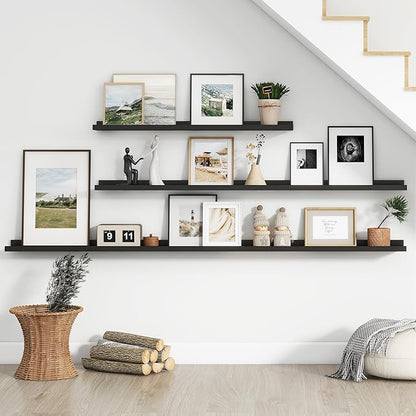 Floating Picture Ledge Shelves for Wall Set of 4, 72 Inch Wall Shelves with Lip Long Large Nursery Book Shelf for Toys Storage Kids Bookshelf Wall Mounted Living Room Bedroom Decor Frames