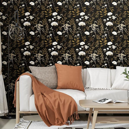 Dark Floral Wallpaper Peel and Stick Boho Wallpaper 17.5in x 393in Vintage Leaf Contact Paper Vinyl Waterproof Self Adhesive Leaf Botanical Wall Paper for Bedroom Walls Kitchen Cabinet