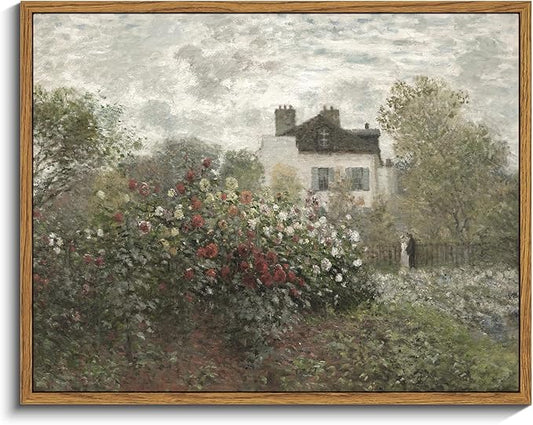 InSimSea Framed Canvas Wall Art Vintage Decor, Garden Full of Flowers Oil Painting Wall Prints by Claude Monet, Retro Scenic Bathroom Decor, Farmhouse Office Dining Room Decor, 11"x14"