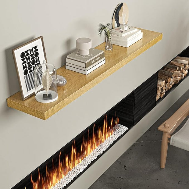 Floating Shelves for Wall, 72"W x 9.3"D x 1.5"H, Long Wooden Wall Mounted Display Shelves with Invisible Brackets for Living Room, Bedroom, Bathroom, Kitchen Decor and Storage, Set of 1, Oak