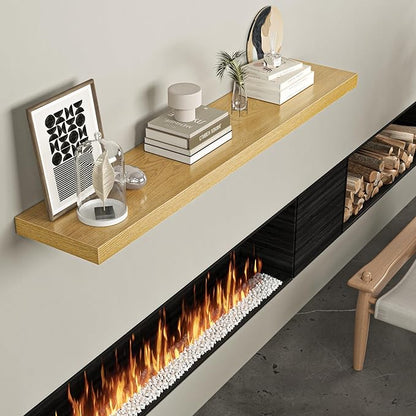 Floating Shelves for Wall, 55"W x 9.3"D x 1.5"H, Long Wooden Wall Mounted Display Shelves with Invisible Brackets for Living Room, Bedroom, Bathroom, Kitchen Decor and Storage, Set of 1, Oak