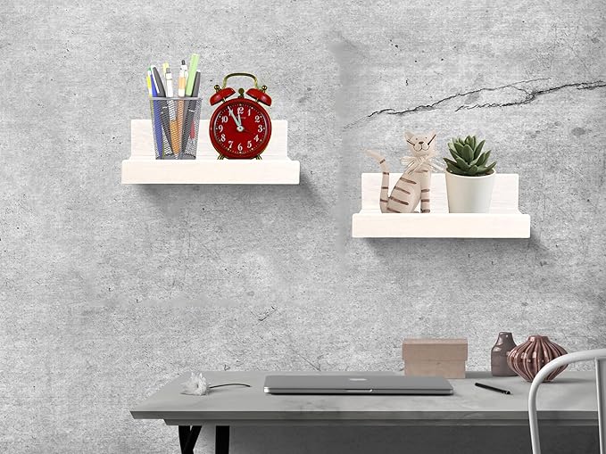Z metnal Small Floating Shelves, Natural Wooden Display Wall Shelf for Picture Ledge, Nursery Floating Shelves, White, Wall Mounted, 8 x 5.5 inch, 2 Pcs
