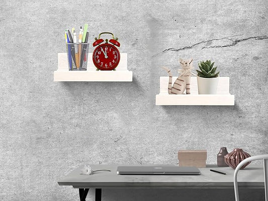 Z metnal Small Floating Shelves, Natural Wooden Display Wall Shelf for Picture Ledge, Nursery Floating Shelves, White, Wall Mounted, 8 x 5.5 inch, 2 Pcs