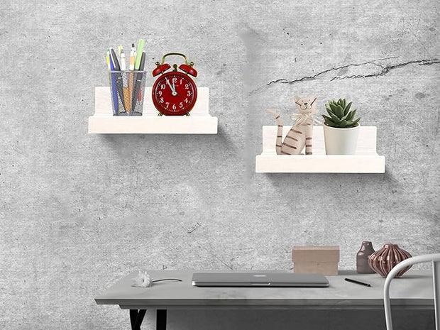 Z metnal Small Floating Shelves, Natural Wooden Display Wall Shelf for Picture Ledge, Nursery Floating Shelves, White, Wall Mounted, 8 x 5.5 inch, 2 Pcs