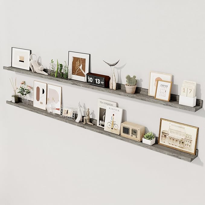 Axeman 72 Inch Floating Shelves | Picture Ledge Shelf Set of 2 | Rustic Grey Wall Shelves with Lip | Grey Picture Shelf for Wall with Ledge | Photo Ledges 72 Inch