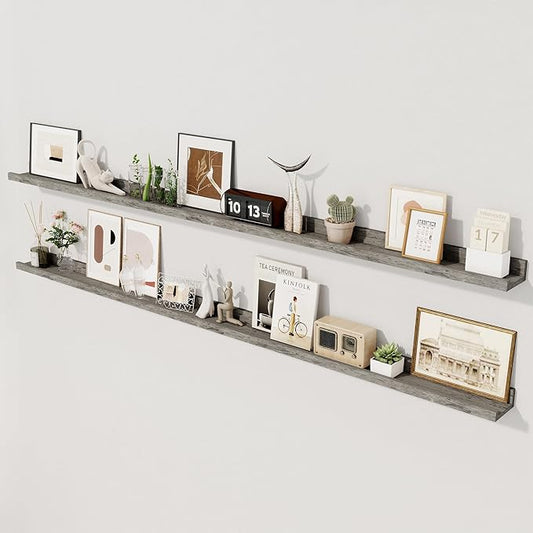 Axeman 72 Inch Floating Shelves | Picture Ledge Shelf Set of 2 | Rustic Grey Wall Shelves with Lip | Grey Picture Shelf for Wall with Ledge | Photo Ledges 72 Inch