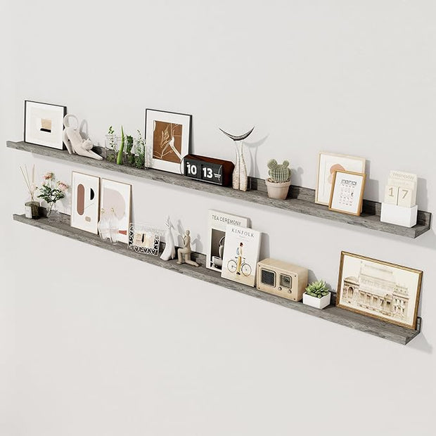 Axeman 72 Inch Floating Shelves | Picture Ledge Shelf Set of 2 | Rustic Grey Wall Shelves with Lip | Grey Picture Shelf for Wall with Ledge | Photo Ledges 72 Inch