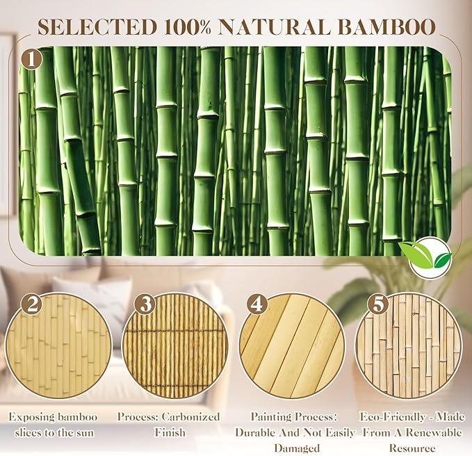 Juexica 1 Pcs Natural Bamboo Wall Panel for Interior Wall 48''x96'' Bamboo Covering Renewable Pole Wainscoting Room Divider Wrap Decor for Bedroom Living Room Kitchen Island Office (Natural)