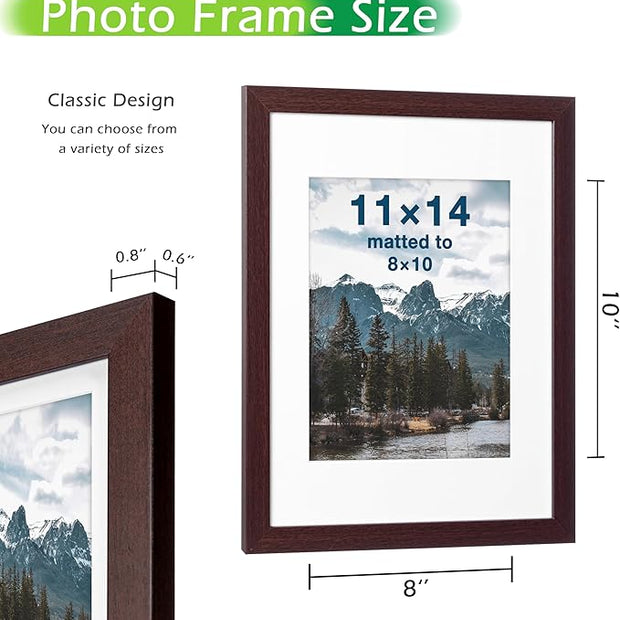FrameWorks 2-Pack, 11x14 Matted to 8x10 Picture Frame, Mahogany – Classic Wooden Photo Frame with Tempered Glass, Modern Matte Finish for Prints, Posters, Certificates & Wall Decor – Gallery-Ready