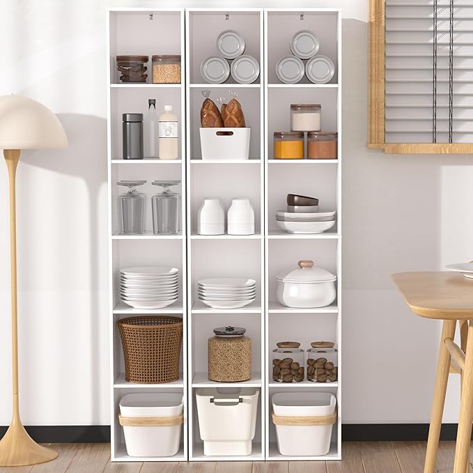 White Cube Shelf, 6 Cube Storage Organizer, 6-Tier Cube Storage Shelf, Freestanding Low Bookcase for Living Room Decor, Bedroom Clothes, Kids Toys & Home Office