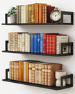 24 Inch Floating Shelves for Wall Set of 3, Wall Mounted Bookshelf, 8 Inches Deep Hanging Book Shelves for Living Room Bedroom Office Decor Closet Storage (Black)