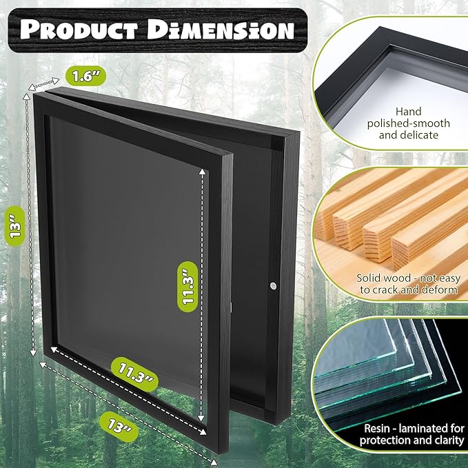 1 Pack T Shirt Display Frame, 11.3'' X 11.3'' Black Imitation Wood T Shirt Frame with 98% UV Protection Acrylic, 1