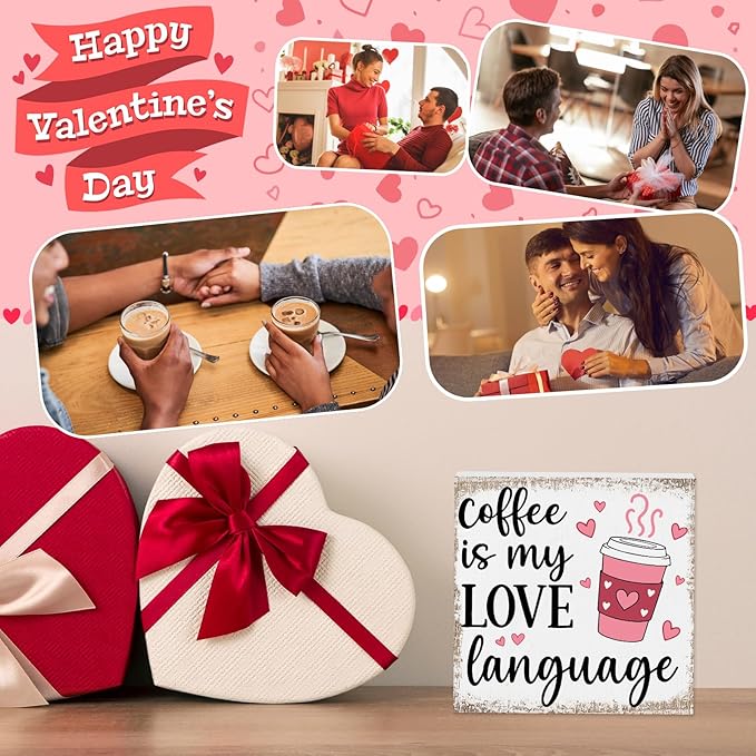 Coffee Bar Decor Sign, Coffee Station Decorations, Coffee Lover Gifts for Women Men, Home Kitchen Shop Corner Shelf Cafecito Table Signs, Love Language