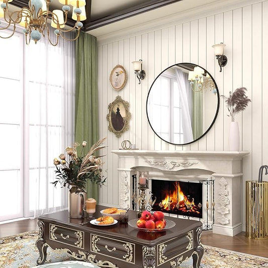 BEAUTYPEAK 28 Inch Round Mirror, Metal Frame Circle Mirror, Wall Mounted for Entryway, Bathroom, Vanity, Living Room, Black