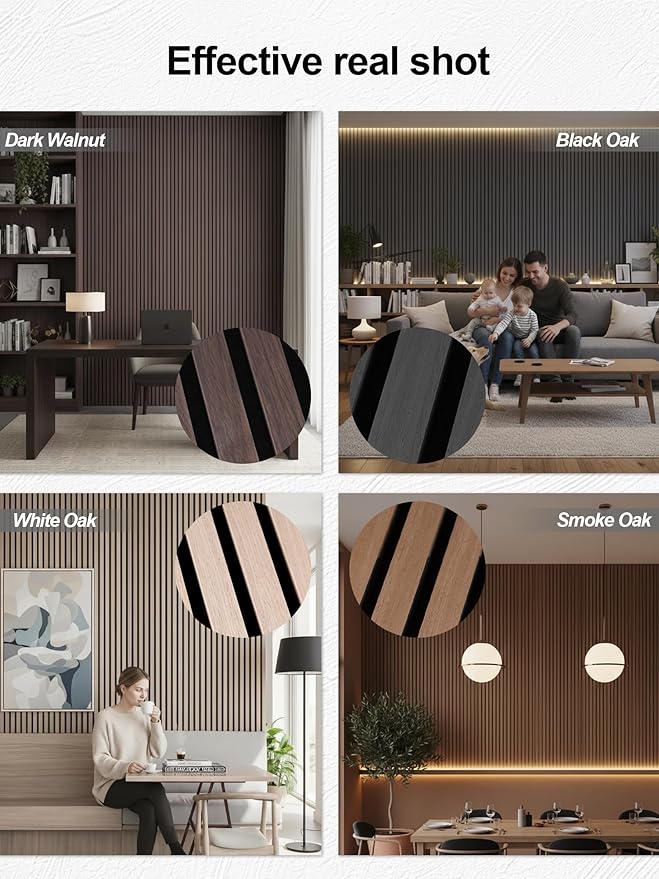 Mollywell Wood Slat Wall Panels - Time-Saving Installation Soundproof Slat Panels on Any Wall Surface, 0.95 NRC Dual-Layer Acoustic Design, Commercial-Grade MDF Core (2 Pack, 108x8in, Dark Walnut)