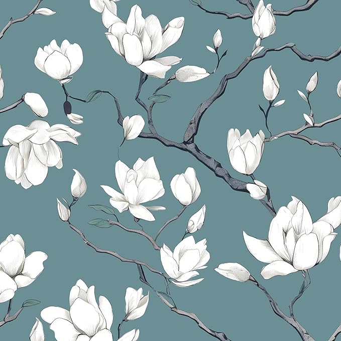 Vintage Floral Wallpaper Peel and Stick Blue Floral Contact Paper for Bedroom Waterproof Self Adhesive Boho Leaf Modern Wall Paper for Cabinets Locker Walls Bookcase Decor 17.5" X 393"