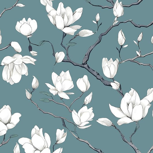 Vintage Floral Wallpaper Peel and Stick Blue Floral Contact Paper for Bedroom Waterproof Self Adhesive Boho Leaf Modern Wall Paper for Cabinets Locker Walls Bookcase Decor 17.5" X 393"