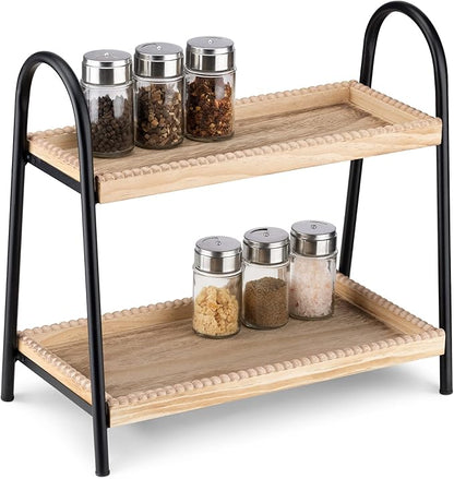 Navaris 2 Tier Countertop Organizer - Bathroom Kitchen Counter Shelf Rack Caddy Tray for Storage - Small Wood Two Tiered Organization Shelves