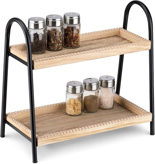 Navaris 2 Tier Countertop Organizer - Bathroom Kitchen Counter Shelf Rack Caddy Tray for Storage - Small Wood Two Tiered Organization Shelves