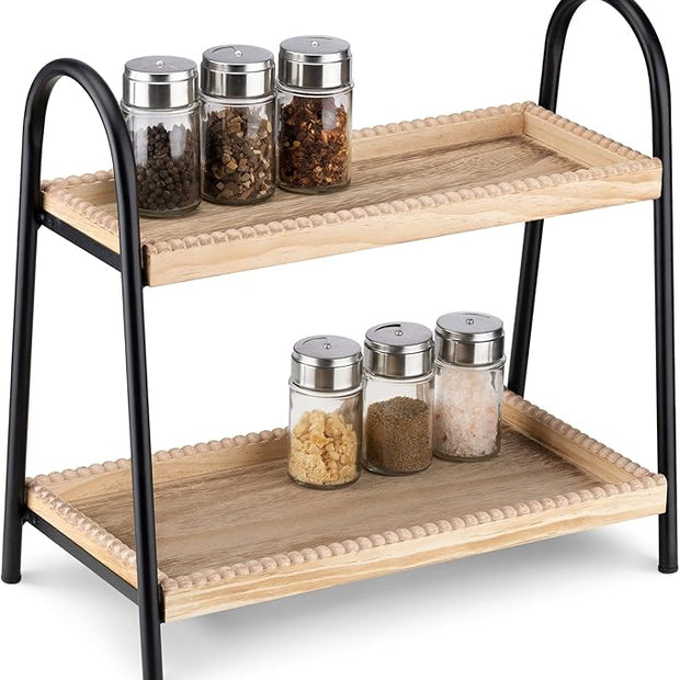 Navaris 2 Tier Countertop Organizer - Bathroom Kitchen Counter Shelf Rack Caddy Tray for Storage - Small Wood Two Tiered Organization Shelves