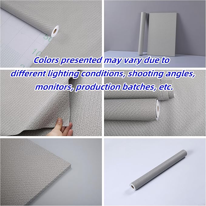 Haimin Fabric Wallpaper Textured Contact Paper (24in X 393in) Gray Grasscloth Wallpaper Peel and Stick Faux Linen Wall Paper Self-Adhesive Vinyl Looks Like Woven Straw