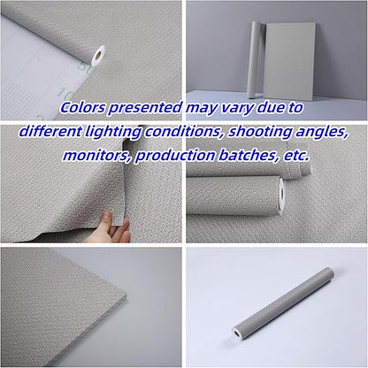 Haimin Fabric Wallpaper Textured Contact Paper (24in X 393in) Gray Grasscloth Wallpaper Peel and Stick Faux Linen Wall Paper Self-Adhesive Vinyl Looks Like Woven Straw