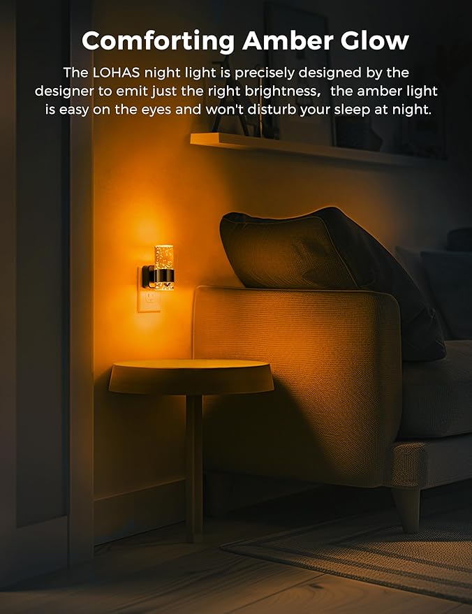 L LOHAS LED Night Light,Dimmable Night Lights Plug into Wall, 2 Pack Acrylic Nightlights with 0-100 LM Adjustable Brightness, Amber Plug in Night Light with Dusk to Dawn Sensor, for Bathroom Hallway