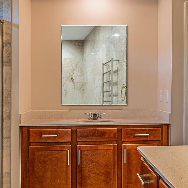 Frameless Bathroom Mirror for Wall, Rectangle Beveled Edge Mirror for Over Sink, Tempered Glass, Shatterproof, Hangs Horizontally or Vertically for Living Room, Entryway, Restroom, 36" x 30"