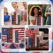 4 Pcs 4th of July Table Decoration Wooden Book 1776 God Bless America Decor Patriotic Tiered Tray Decor Farmhouse Red White and Blue American Block Signs for 250th Anniversary Home Shelf