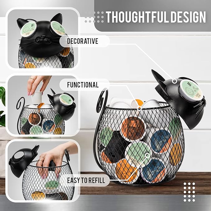 Made Easy Kit Coffee Pod Basket Organizer Useful Decor - Compatible with Keurig K-Cup Pods - Home Coffee Bar Functional Decoration - Café Station Countertop Freestanding Storage Accessory (Bunny)