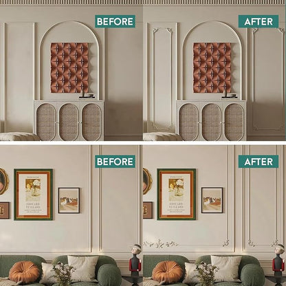 French Style 3D Floral PVC Panels - 6.1INx6.1IN.Self-Adhesive Corner Molding for DIY Wainscoting & Furniture Decor (2PCS,White)