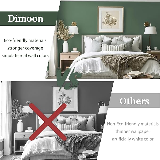 Dimoon 17.7''x118'' Peel and Stick Wallpaper Green Contact Paper for New Environmentally Friendly Materials Thickening Upgrade Embossed Renter Friendly Wall Paper Modern Vinyl Wrap Countertop Bedroom
