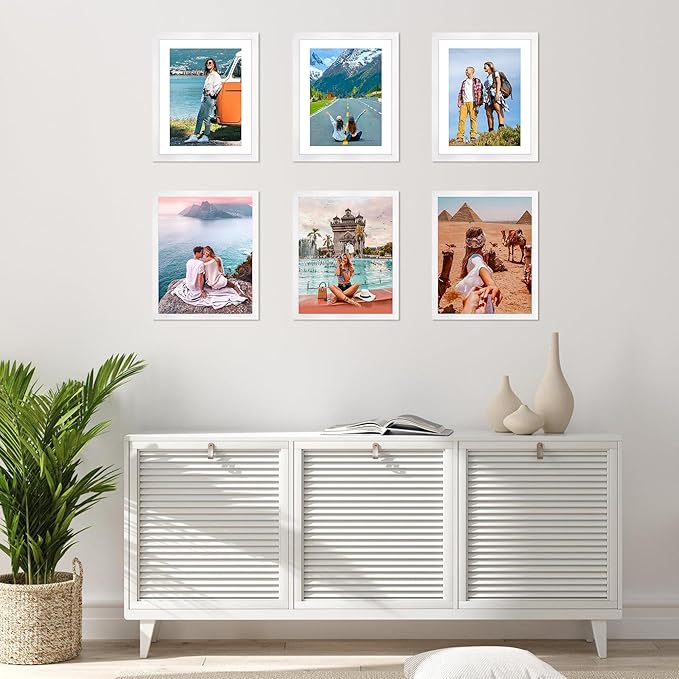 FIXSMITH 8x10 Picture Frame, White Photo Frame with HD Plexiglass, Display Pictures 5x7 with Mat or 8x10 Without Mat, Picture Frames Collage for Tabletop or Wall Display, 2 Pack