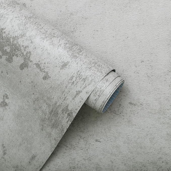 Guvana Grey Concrete Wallpaper Peel and Stick Gray Cement Wallpaper Faux Textured Limewash Contact Paper Modern Self Adhesive Removable Wall Paper for Bedroom/Bathroom Accent Wall Decor 15.7