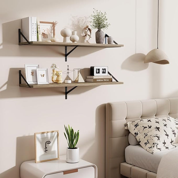 Floating Shelves for Wall,40" Wall Mounted Shelves Set of 2,Long Wood Floating Shelves,Hanging Wide Display & Storage Shelf with Metal Brackets for Bathroom,Bedroom,Kitchen,Living Room,Grey
