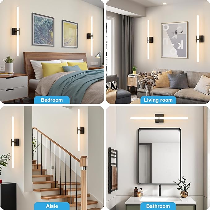 Battery Operated Wall Sconce 1Pack, Black Rechargeable Wall Lights with Dimmable Remote Control, 30 Inch 3000K-6000K LED Wireless Wall Lamps for Bedroom, Hallway, Background Wall