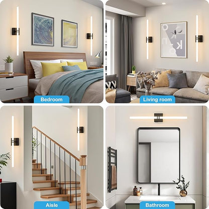 Battery Operated Wall Sconce 1Pack, Black Rechargeable Wall Lights with Dimmable Remote Control, 30 Inch 3000K-6000K LED Wireless Wall Lamps for Bedroom, Hallway, Background Wall