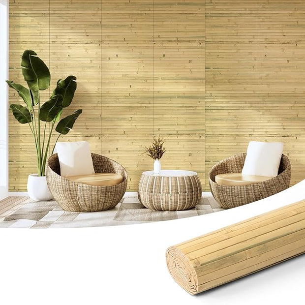 Art3d Natural Bamboo Wall Panel for Interior Wall Decor, Renewable Pole Wrap Wainscoting Paneling for Wall Ceiling Furniture Cabinet Office, 12 x 96 Inch - Natural, 1-Pack