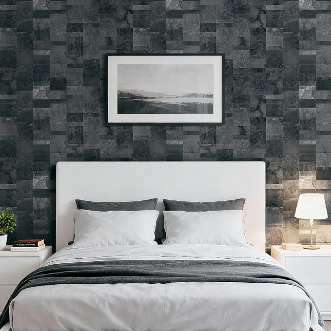 LACHEERY Dark Brick Peel and Stick Wallpaper Geometric Tiles 17.5