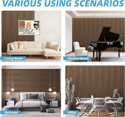 Art3d 4-Piece 94 x 12.6 Inch Acoustic Lightweight Slat Wall Panel - Waterproof Wood Textured Wainscoting Panel of 33 Sq.Ft for Bedroom, Home Theater Office Accent Wall, Walnut