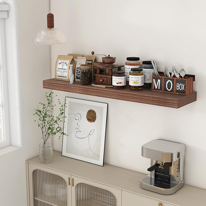 48 Inch Walnut Floating Shelf | 12 Inch Deep Floating Shelves Set of 1 | 48