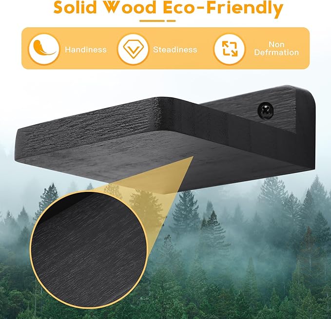 Small Floating Shelf, 4x4 Inch Display Ledges for Wall,Mini Shelves,Rustic Wood Shelf for Bedroom Living Room Bathroom Kitchen (8, Black)